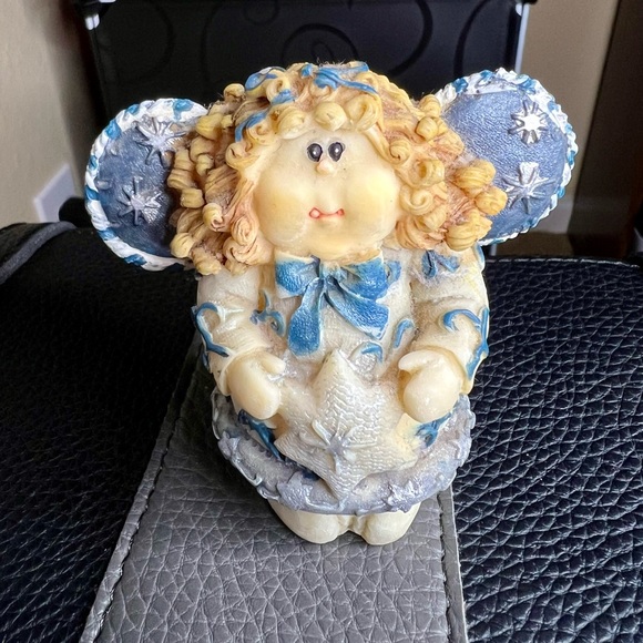 Vintage Angel in Blue Holding Star Blond Curly Hair 3.5" Figurine Ornament - Picture 2 of 5